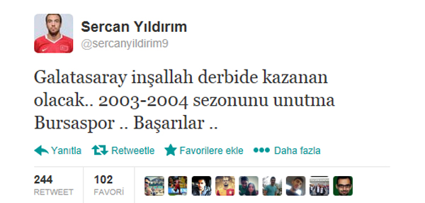 Sercan Yıldırım'ın derbi tweeti ortalığı karıştırdı